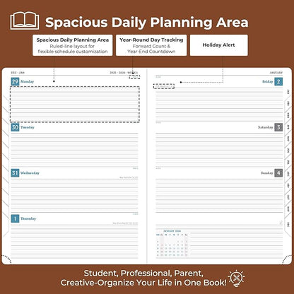 Weekly Monthly 2026 Planner (Jan.26-Dec.26),8.5"x6.5",12 Months Agenda Plan with Month Tabs & Pocket,Expenses/Note Pages, Appointment Book Calendar with Hardcover Vegan Leather Cover,Brown