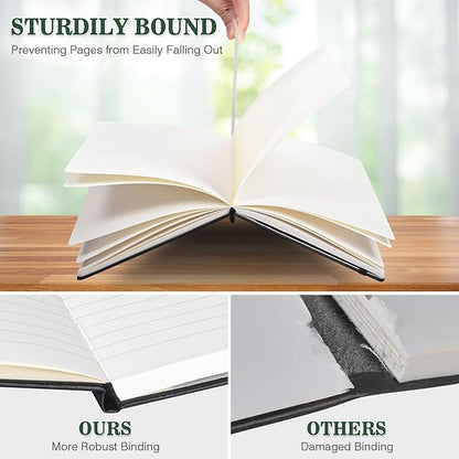 Lined Journal Notebook, 3 Pack A5 College Ruled Notebooks for Work, Hardcover Notebook Each with 2 Pockets & Pen, Leather Journal for Women, Men, 160 Pages, 100GSM Thick Paper ( Green 5.7" x 8.3" )