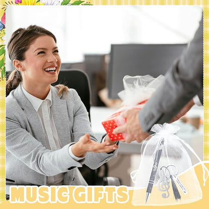 120 Pcs Music Gifts Bulk for Students Include 30 Music Note Ballpoint Pen 30 Music Keychain 30 Metal Music Bookmark 30 Organza Bag Choir Gifts for Student Teacher Music Lover