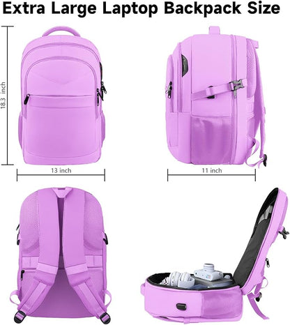 Lapsouno Large Laptop Backpack, Travel Laptop Backpack, 17.3 Inch Carry on Backpack with USB Port, TSA Travel Bag for Women,College School Backpack for Women,Light Purple