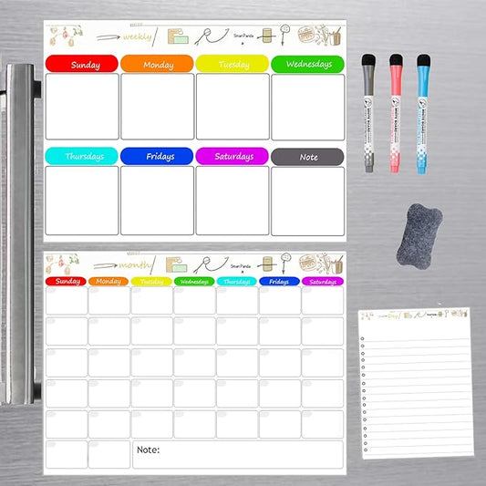 Magnetic Dry Erase Calendar for Refrigerator，Fridge Calendar Magnet Combo - Ideal for Dry Erase, Magnetic Calendar, and Home Decor