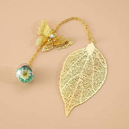 Golden Leaf Metal 3D Bookmark with Bonus Handmade Greeting Card, Butterfly & Sunflower Craft Gift Card Envelope, Gift for Book Lovers, Family, Friends, Teacher & Kids Chongzhen