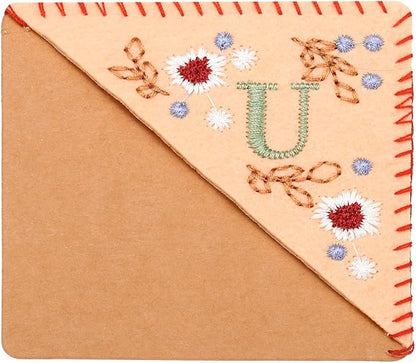 PATIKIL Personalized Embroidered Corner Bookmark, Cute Flower Felt Stitched Triangle Book Mark Page Marker for Women Men Book Lovers Teachers, Pink, Letter U