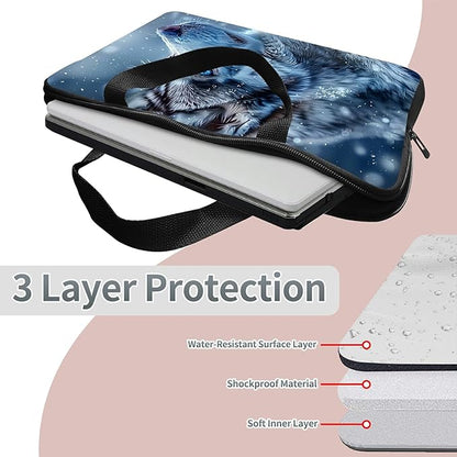 Universal Tablet Laptop Sleeve Case 10 inch, Blue Eye Wolf Slim Carrying Case Durable Handbag Travel Laptop Bag for 7 to 10-inch Laptops/Notebook/Kids Tablet/ipad/eBook Readers