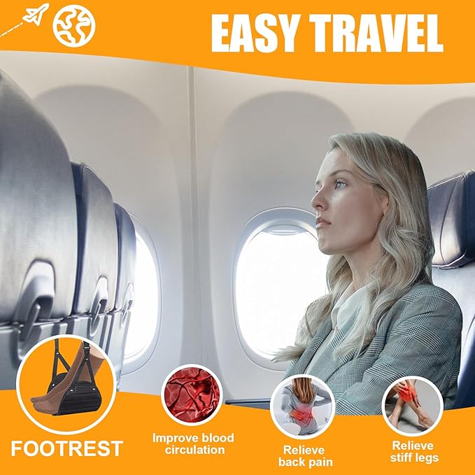 Airplane Foot Rest, Adjustable 2 Pack Airplane Foot Hammock for Plane Travel - Portable Travel Essentials, Relax Your Feet and Legs, for Long Haul Airplane Travel, Car Travel, Train and Office.
