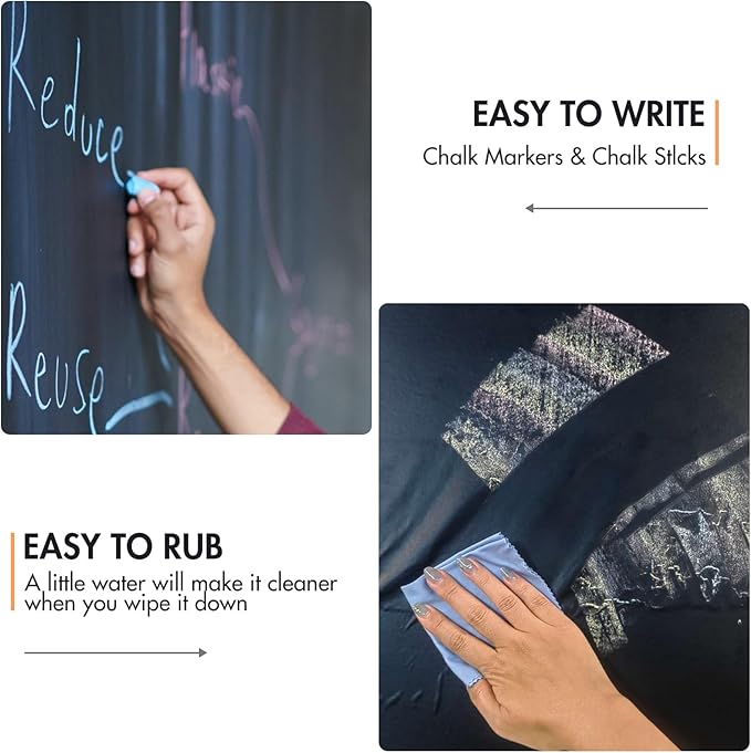 Chalkboard Wallpaper Stick and Peel: DIY Your Own Unique First Day of School Board Classroom Chalk Board Paint Self Adhesive Wall Paper with 8 Colorful Chalks (Black,17.5" x 118.1")