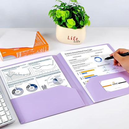 24 Pack Colored File Folders with Pockets and Business Card Holder, Pastel Decorative Pocket Folders for Documents, Cute Plastic Folders for Filing Cabinet, School, Office, Resume Portfolio