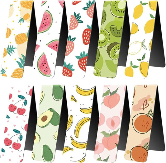 WAVEYU Magnetic Bookmarks, Cute Magnet Page Markers Assorted Book Markers for Book Lovers Students Teachers Adults Kids for School Home Office Reading Stationery,10 Fruit Pattern Designs