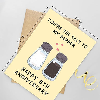 Funny 8 Years Anniversary Card for Husband Wife, Happy 8th Anniversary Card for Him Her, Hilarious Bronze Wedding Anniversary Card, You're the Salt to My Pepper
