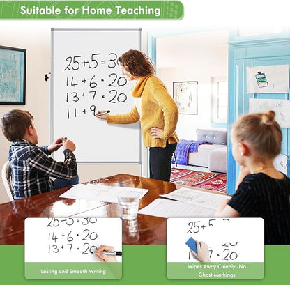 Mobile Whiteboard 32 x 48 inches Height Adjustable Dry Erase White Board, Standing Easel Whiteboard on Wheels, Double-Sided Magnetic Whiteboard with Stand for Office, Home, and Classroom