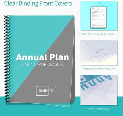 Binditek 100 Pack Binding Covers and Backs Set, Oversize, Including 50 Pcs 8 Mil Clear PVC Binding Covers, 50 Pcs 12 Mil Sand-Textured Polycovers, 8.75 x 11.25 Inches