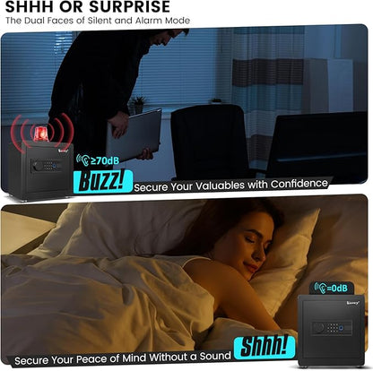 Kavey 1.6 Cub Biometric Safe, Home Safe with Backlit Touch Screen Keyapd and Dual Alarm System, Money Safe with Mute Function and LED Light, Small Safe Box for Home Documents Valuables