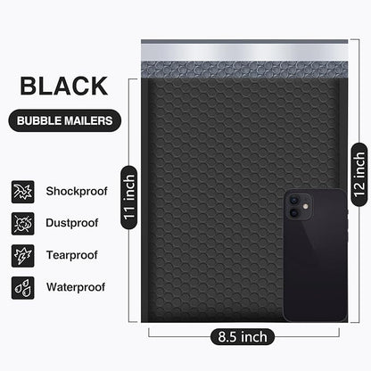 UCGOU Bubble Mailers 8.5x12 Inch Black 25 Pack Usable Size 8.5x11 Poly Padded Envelopes #2 Medium Mailing Opaque Packaging Postal Self Seal Waterproof Boutique Shipping Bags for Clothes Makeup