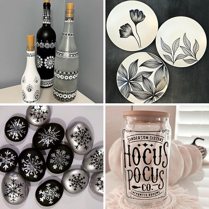 SFAIH Black Paint Markers Paint Pens - 4 Pack 2-3MM Medium Tip Acrylic Markers for Rock Painting, Wood, Metal, Fabric, Plastic, Canvas, Glass, Ceramic, Diy Crafts, Drawing, Tire