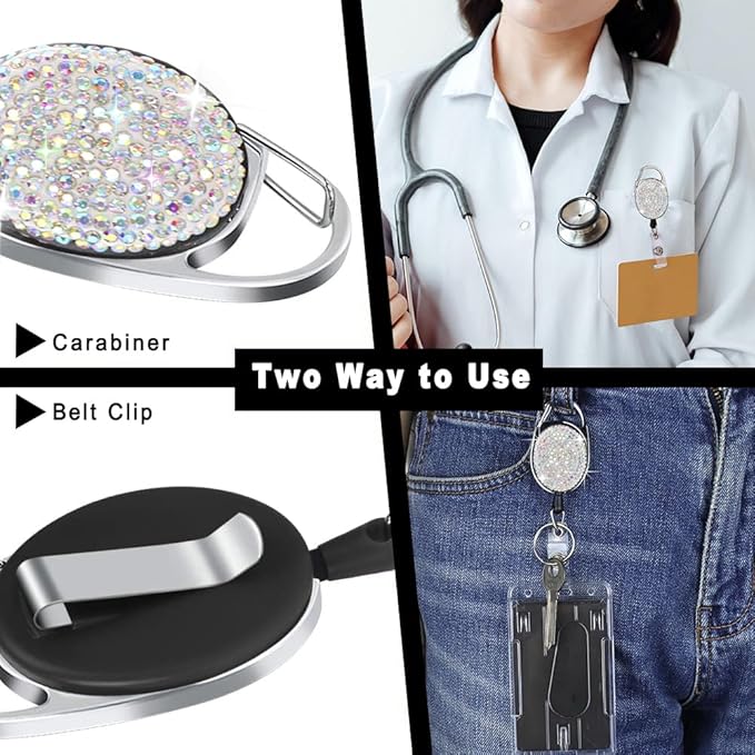 VIQWYIC Retractable ID Badge Holder with Bling Neck Strap Lanyard, Bling Badge Reel with Clear Card Holder for Office Worker Teacher Doctor (Colored)