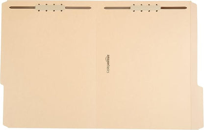 Amazon Basics Manila File Folders with Fasteners, Letter Size, 100-Pack, Light Brown