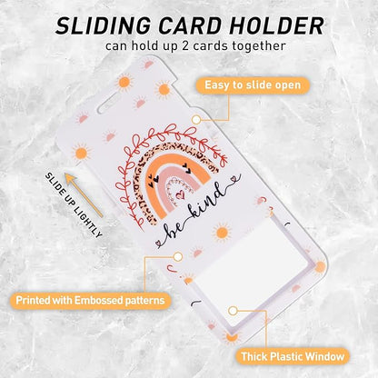 Teacher Lanyard with ID Holder, Boho Rainbow Sun Print Be Kind Cute Badge Holder with Beaded Adjustable Lanyard, Gifts for Teachers Students