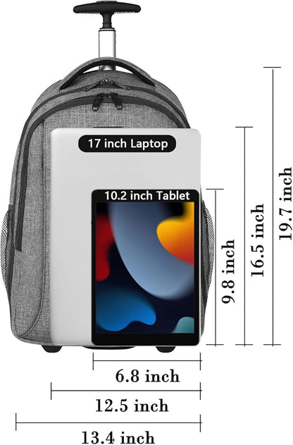 MATEIN Rolling Backpack with Wheels, Water Resistant Travel Laptop Backpacks for Women Men, Large College Wheeled Backpack for Adult, 17 Inch Roller Computer Bag, Carry On Luggage for Airplanes, Grey