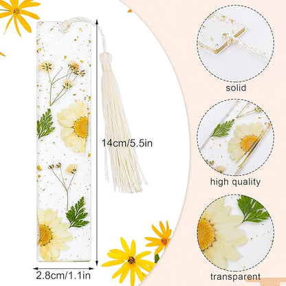 Book Lover Gifts, 2 Pcs Thumb Book Page Holder Dried Flower Resin Book Page Holder and 1 Pcs Bookmark with Tassel, Christmas Gifts Stocking Stuffers for Women Kids