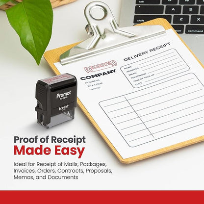 Promot Received Self Inking Rubber Stamp - Refillable Received Stamper - Business, Bookkeeping, Ordering, Accounting, Work, Office Stamps - Red Ink