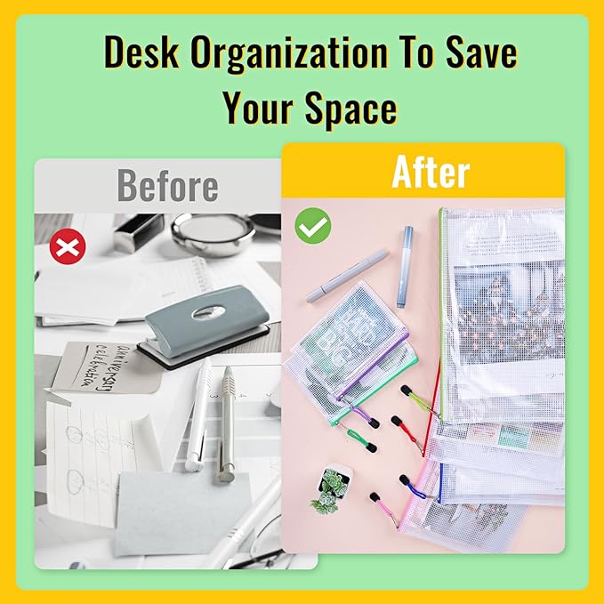 EOOUT 14pcs Zipper Pouches for Organizing, Mesh Zipper Pouch Bags, 8 Sizes 14 Colors Waterproof Mesh Bags with Zipper, for Travel Storage, School Supplies, Office Appliances and Home Organize