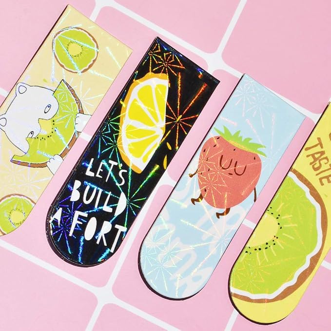 30 Pieces Cute Magnetic Bookmarks for Women/Men, Dual Sided Rainbow Film Laminated Book Markers for Girls, Funny Magnetic Bookmarks for Kids, Book Marks Bulk Page Clip Reading Giveaways (Fruit)