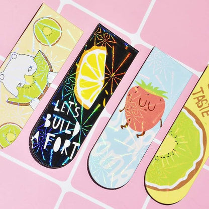 30 Pieces Cute Magnetic Bookmarks for Women/Men, Dual Sided Rainbow Film Laminated Book Markers for Girls, Funny Magnetic Bookmarks for Kids, Book Marks Bulk Page Clip Reading Giveaways (Fruit)