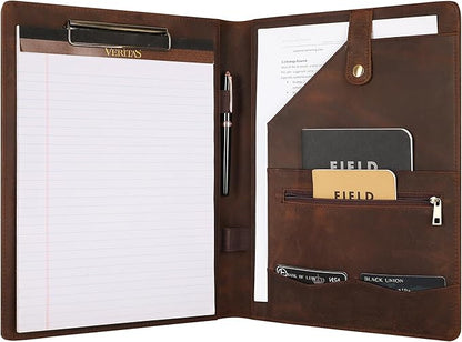 Personalized Leather Portfolio for Lefty, Engraved Leather Clipboard Portfolio Binder, Custom Leather Padfolio Leather Legal Portfolio, Christmas Gift for Him/Her (Clipboard, Khaki-Custom)