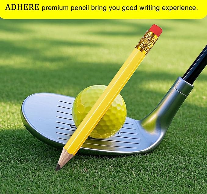 Adhere 25pcs Golf Pencils with eraser Hexagon Wooden Pencils Graphite 2B for Golf Event Scoring,Classroom,Wedding,Company Meetings,Pew, Pocket (Yellow1)