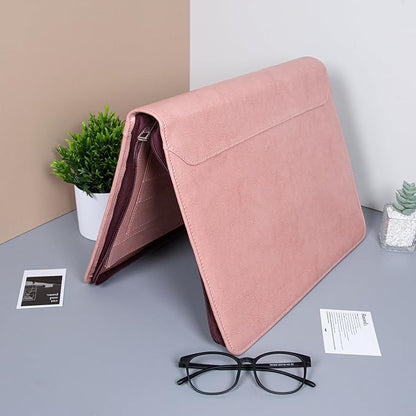 Free Engraved Name, Customized Pink Binder Portfolio, 3 Ring Binder Padfolio, Business Organizer Folio with Zipper, A4 Letter Sized Clipboard Portfolio, Gift for for Women/Girls, Pink