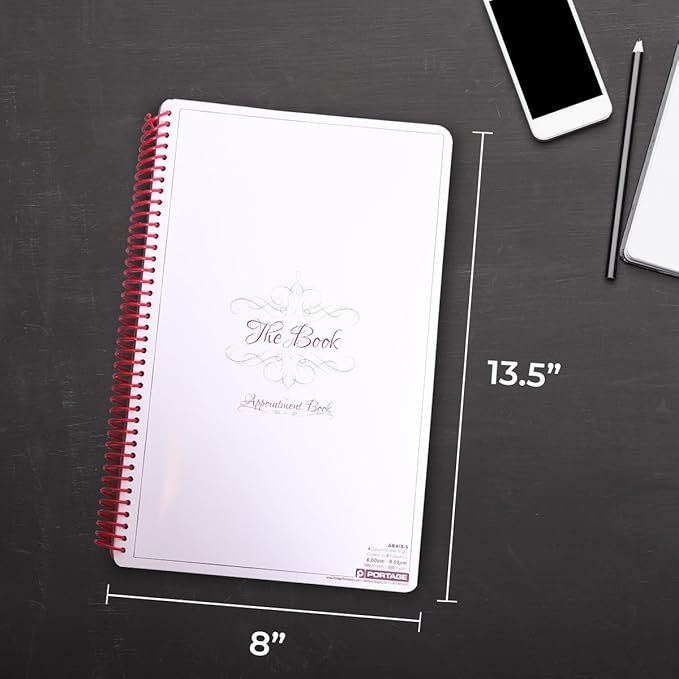 Notebook Planner, 4 Column Appointment Book – Large 8.5" x 13.5" Undated 2024 Planner, Daily & Hourly Planner in 15 Minute Increments – Spiral Notebook Organizer for Scheduling Appointments (4 Columns)