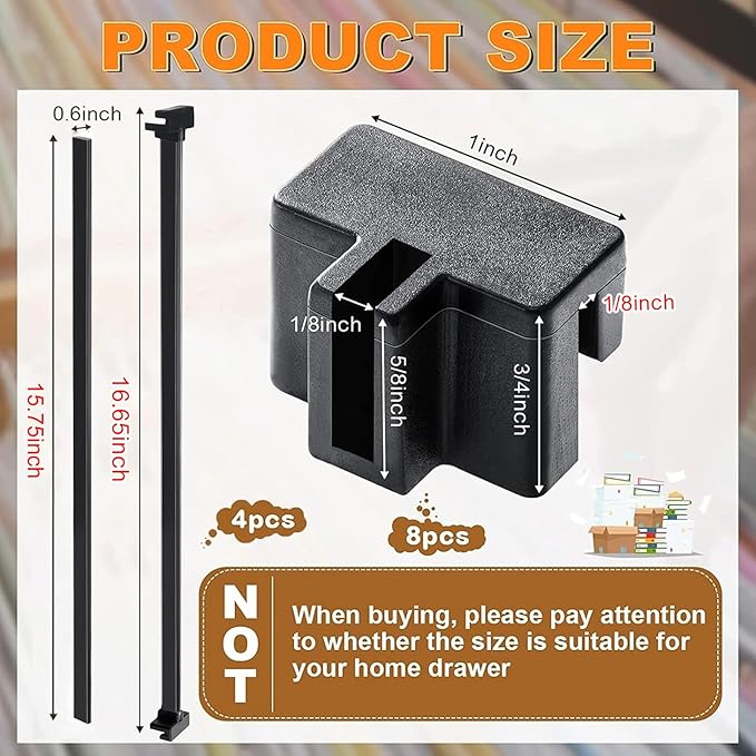 Epakh 8 Pieces Metal Hanging File Rail Clip File Divider Rail Clips 4 Pieces File Cabinet Rails for Hanging File Folder Frame for File Storage