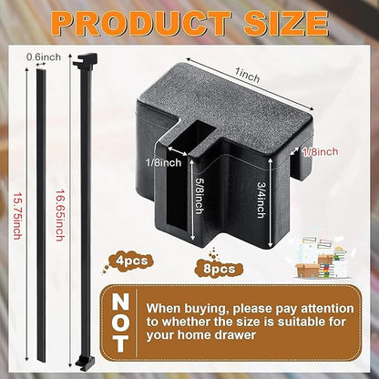 Epakh 8 Pieces Metal Hanging File Rail Clip File Divider Rail Clips 4 Pieces File Cabinet Rails for Hanging File Folder Frame for File Storage