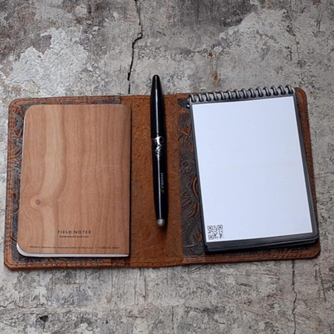 JJNUSA Compatible with Rocketbook Mini Cover Smart Business Handmade Distressed Genuine Leather Journal Notebook Cover for Card Holder Mini 3.5" x 5.5" Flower