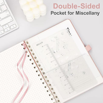 AHGXG Bullet Dotted Journal Spiral Notebook 8.5" x 11", Large A4 Leather Hardcover Dotted Notebook, 100 GSM Thick Dot Grid Paper, Inner Pocket, for Bullet Journaling, Rose Gold