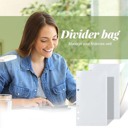 A6 Binder Pockets with No Zipper, Koqye Blue 10 Pcs Plastic Zipless Budget Envelopes, Two Pockets Frosted Cash Envelopes Money Bag for Budgeting, Cash Stuffing (Clear Frosted-2set)