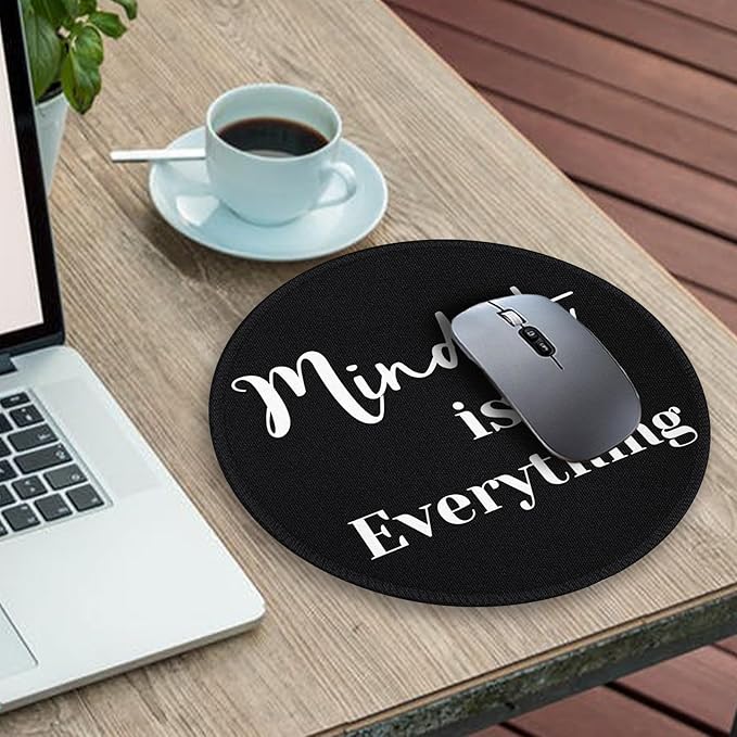 Gctriki Black Computer Mouse Pad for Desk, Funny Small Round Mousepad for Laptop Gaming Work, Inspirational Office Desk Decor Accessories Supplies Gifts for Coworkers, Mindset is Everything