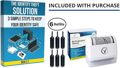 Identity Theft Protection Roller Stamps Wide Kit - Confidential Roller Stamp, Anti Theft, Privacy & Security Stamp, Designed for ID Blackout Security - Classy White with 6 Refills