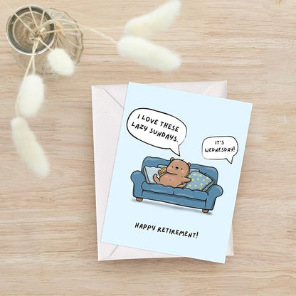 ALY LOU Funny Retirement Card, Sarcastic Card For Mom Dad Husband Wife Friend/Congratulations Greeting Card (I Love These Lazy Sundays… Happy Retirement!)