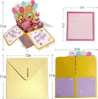 Asmallgf Happy 8th Birthday Popup Card for Daughter Niece, Sweet Birthday Gift for 8 Years Old Girl Boy, Eight Birthday Decorations for Him Her
