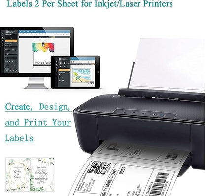 Shipping Address Label Stickers Paper for Laser and Inkjet Printer (1000 Sheets, 8.5" x 5.5" (2-UP）)