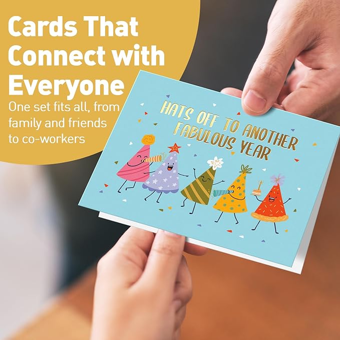 S&O Box of Birthday Cards with Envelopes - Bulk 24 Unique Happy Day Notes - Colorful Birthday Decor Bulk for Office & Home - Assorted Party Cards with Envelopes - 4x5.5”