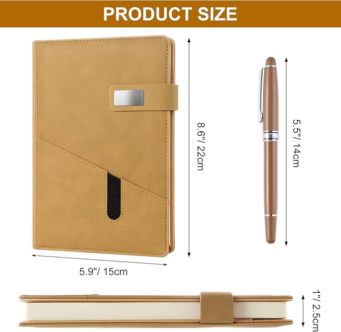 A5 Lined Leather Journal with Pen, 240 Pages Refillable Hardcover Notebook with Pocket and Magnetic Buckle, 80gsm Thick Daily Diary for Men and Women, Great Gift for Business School Travel Personal -
