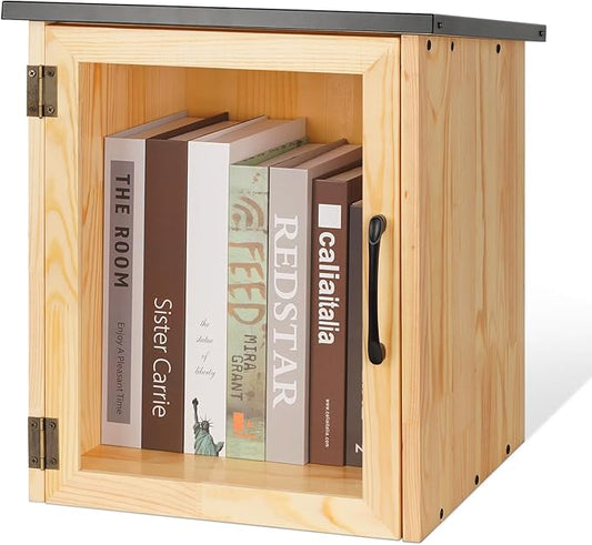 Outdoor Library Box Literature Exchange Box Outdoor Book Storage Little Wood Cabinet for DIY, Neighborhoods Community and Schools Sharing Books, Literature and Newspapers(13x11x16.5 Inch)