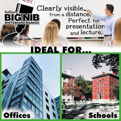 Artline 5109A Magnum White Board Markers Dry Erase with Jumbo Big Nib For Clear, Visible Lettering, Black, Red, Blue, and Green - 4 Pack