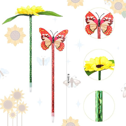 Zhanmai 24 Pieces Sunflower Butterfly Pens Bulk Novelty Pens Cute Ballpoint Writing Pens 0.5 mm 0.7 mm Party Favors for Classroom Teacher Student Office(Sunflower and Butterfly Style)