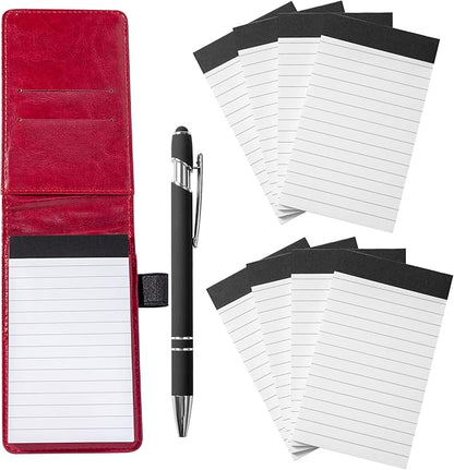 Camelmother 10 Pieces Small Notepad Holder Set Pocket Notebook 3 x 5 Inch with Pen (red Small Notepad)