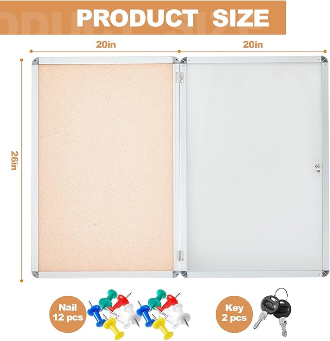 Geetery Enclosed Fabric Bulletin Board Tamperproof Lockable Noticeboard Fabric&Aluminium Frame Display Cases Wall-Mounted Display Case for School, Office - Secure,Durable Design(26 x 20 Inch,Beige)