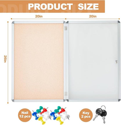 Geetery Enclosed Fabric Bulletin Board Tamperproof Lockable Noticeboard Fabric&Aluminium Frame Display Cases Wall-Mounted Display Case for School, Office - Secure,Durable Design(26 x 20 Inch,Beige)