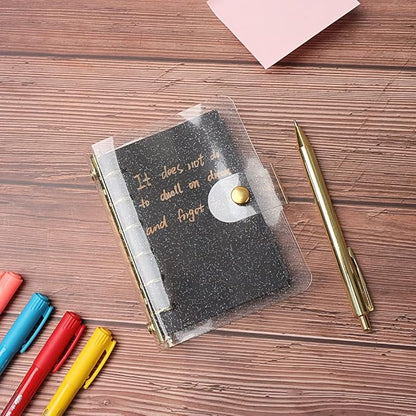 Glitter Powder PVC Binder Cover 6 Round Ring Binders Snap Button Closure Loose Leaf Folders Refillable Soft PVC Notebook Shell Protector (Gold 6 Rings, A7 Binder)